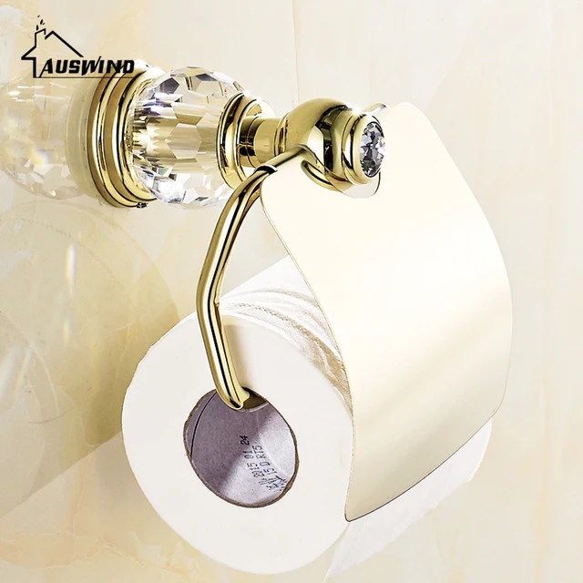 Luxury Gold Crystal Brass Toilet Paper Holder Polished European Tissue