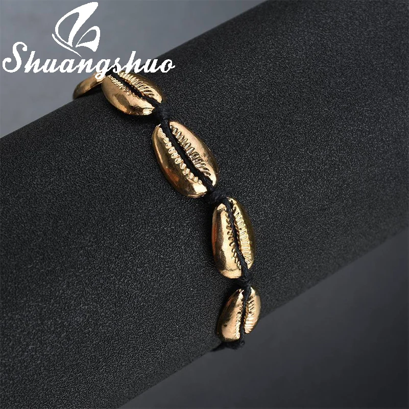 Shuangshuo Летняя Пляжная бижутерия Cowrie ракушки браслеты для женщин морские золотой