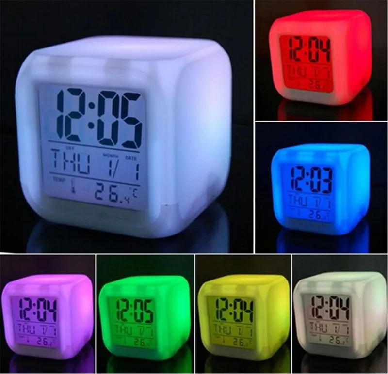 Alarm Clock Colorful Digital Clock Turning Colors Wake Up Light White