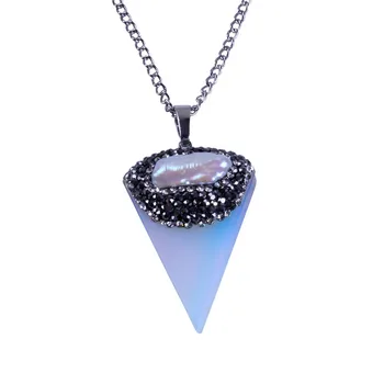 

2016 New Arrive Luxury Women Fashion Pearl Necklace Opal Moon Stone Rhinestone Crystal Quartz Pendant Sterling Silver Jewelry