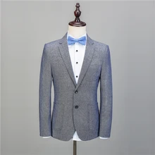 NA56 светильник, синий льняной Повседневный смокинг на заказ, мужские костюмы, приталенный Блейзер, новейший дизайн пальто, брюки, 2 предмета, Terno, пиджак+ брюки