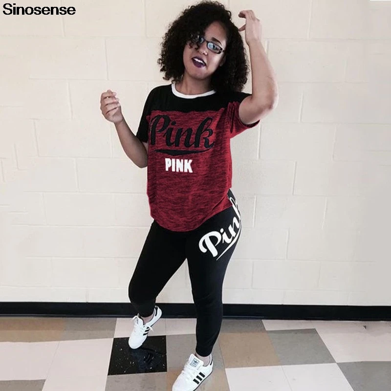 

Women Fashion Letter Print 2 Piece Pink Outfits 2019 Sportswear Tracksuit Casual Two Piece Set Plus Size Pink Clothing S-3XL