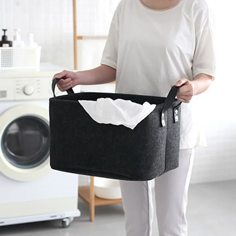 

Household Dirty Clothes Sundries Storage Basket Felt Laundry Baskets With Handle