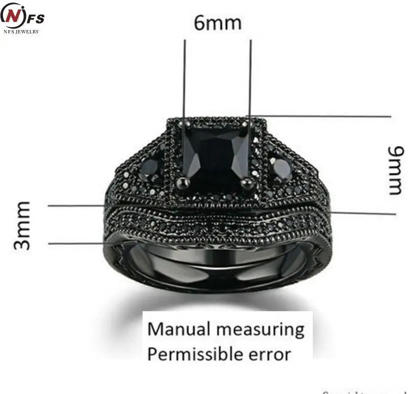 NFS черный родий принцесса огранка оникс обручальное кольцо набор предложить себе Свадебные Halo коктейльное обещание юбилей