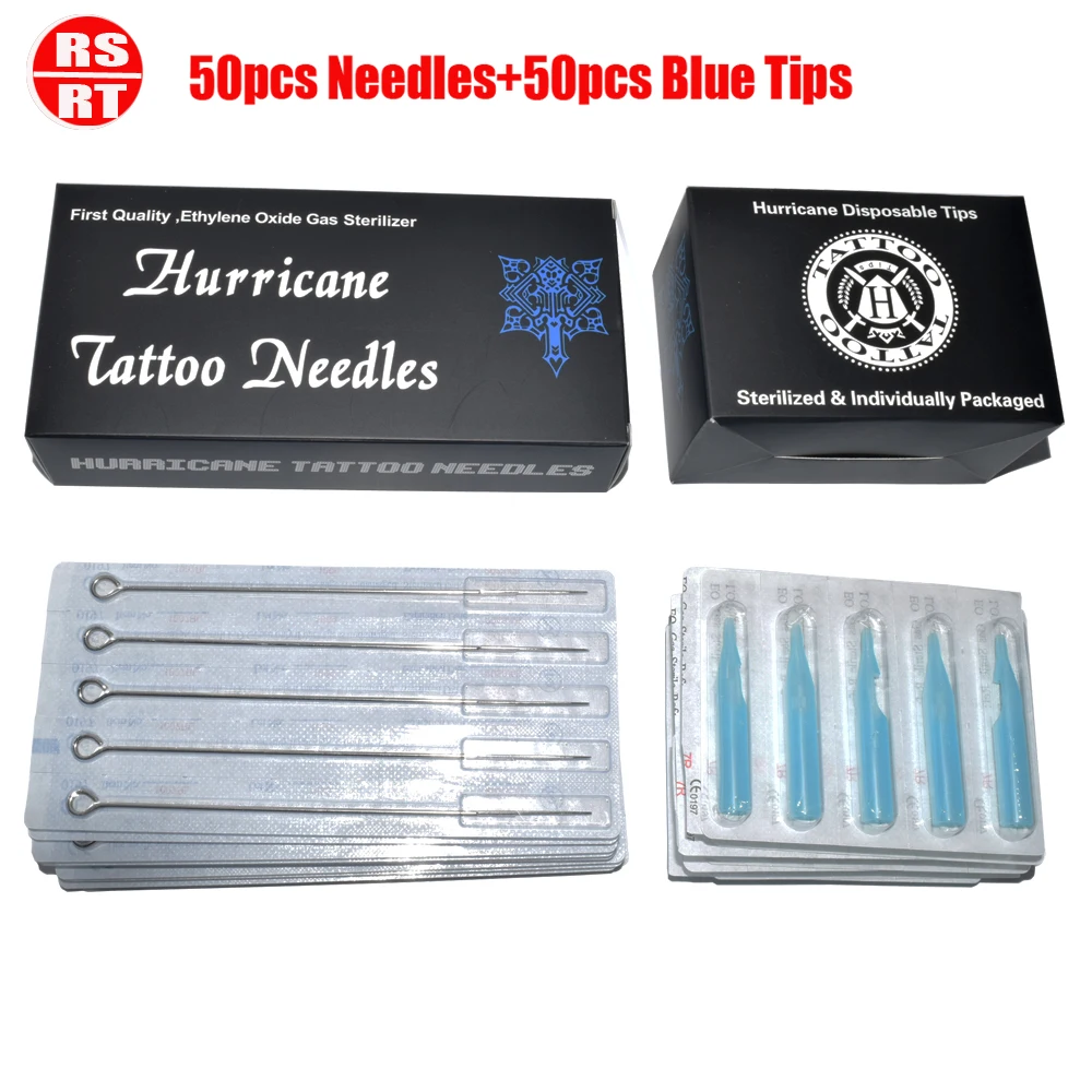 Tattoo Needles And Tips Set (rs+rt) 50pcs Needle And 50pcs Matched