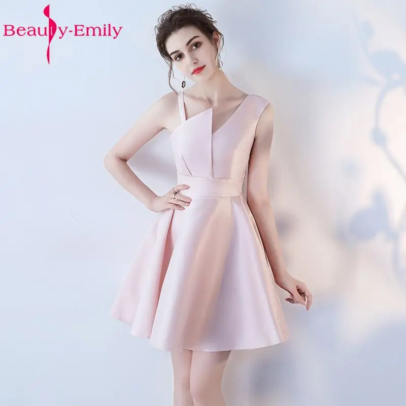 Beauty Emily Champagne A-Line Sexy Short Evening Party Prom Dresses 2022 Girl Dresses Sleeveless Formal Occasion Evening Gowns silver prom dresses Prom Dresses