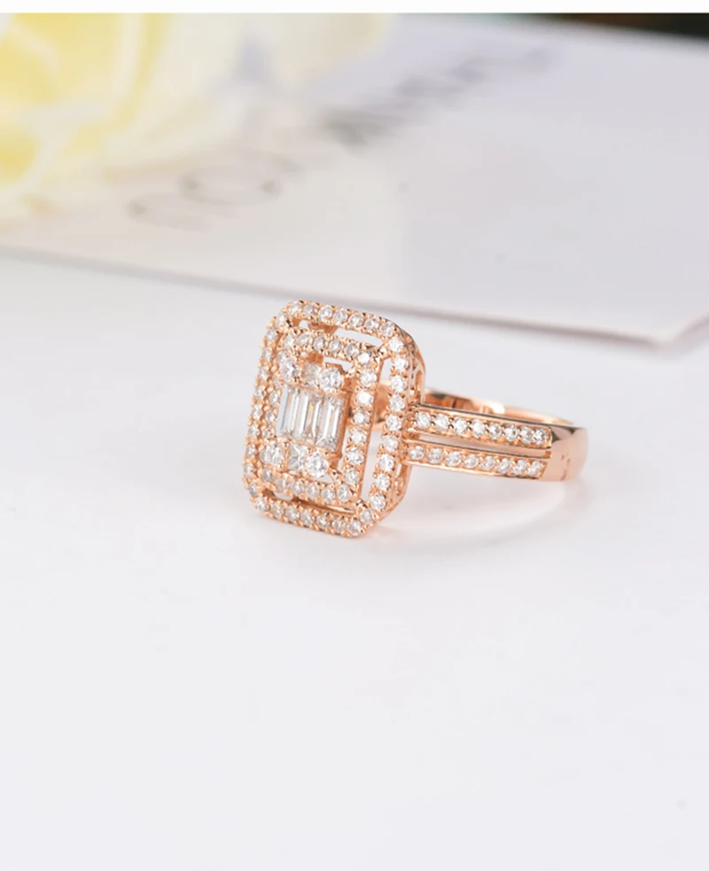AULEEZE двойной с инкрустацией Кольцо C настоящим бриллиантом Настоящее 18 к 750 розовое золото 0,71 cttw природных алмазов обручение кольцо ювелирные украшения