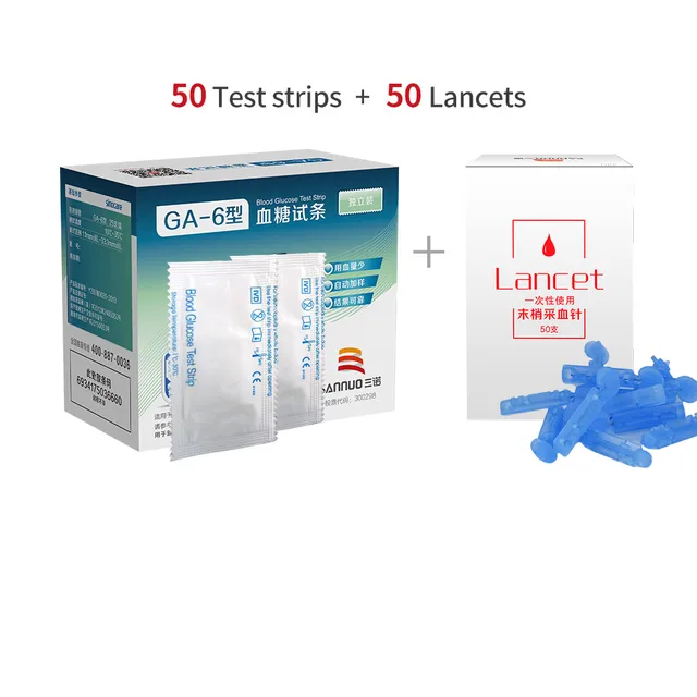 Sinocare GA-6 Blood Glucose Test Strips Separated Packing and Lancets for Diabetes 50 test strips