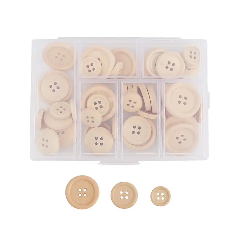 

DoreenBeads Wood Sewing Buttons 4 Holes Round Natural Color Garment Bag Hat Decorations 25mm Dia. - 15mm Dia., 1 Box(47 PCs/Box)