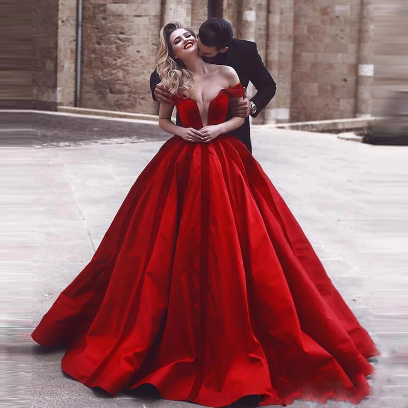 red floor length gown