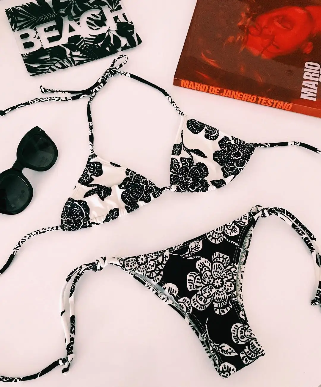 Bandage women biquini summer swimwear print flower bathingsuit