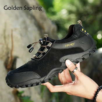 

Golden Sapling Mens Hiking Shoes Breathable Leather Man Sneakers Waterproof Rubber Male Outdoor Shoes Men Mountain Trekking Shoe