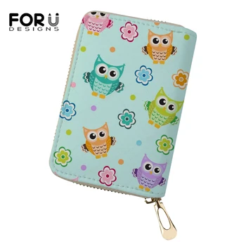 

FORUDESIGNS Cartoon Women Business PU Card Holder Fashion Cute Owl Prints Girls Money Purses Kawaii Animal Pattern Cluth Wallets
