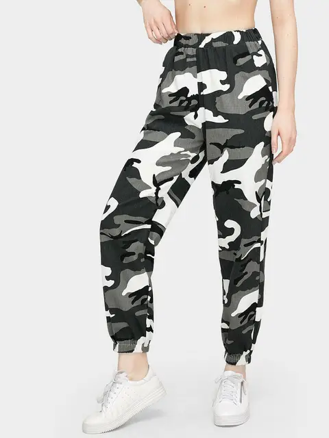 Moda Militare Camouflage Pantaloni Donne Esercito Nero A Vita Alta  Allentato Camo Pantaloni di Strada Pantaloni Jogger Pantaloni Della  Tuta|Pants \u0026 Capris| - AliExpress