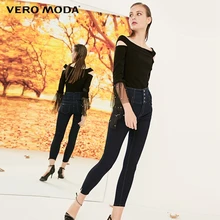 Vero Moda новые женские джинсы с высокой талией и разрезом, Стрейчевые облегающие укороченные джинсы | 318349535