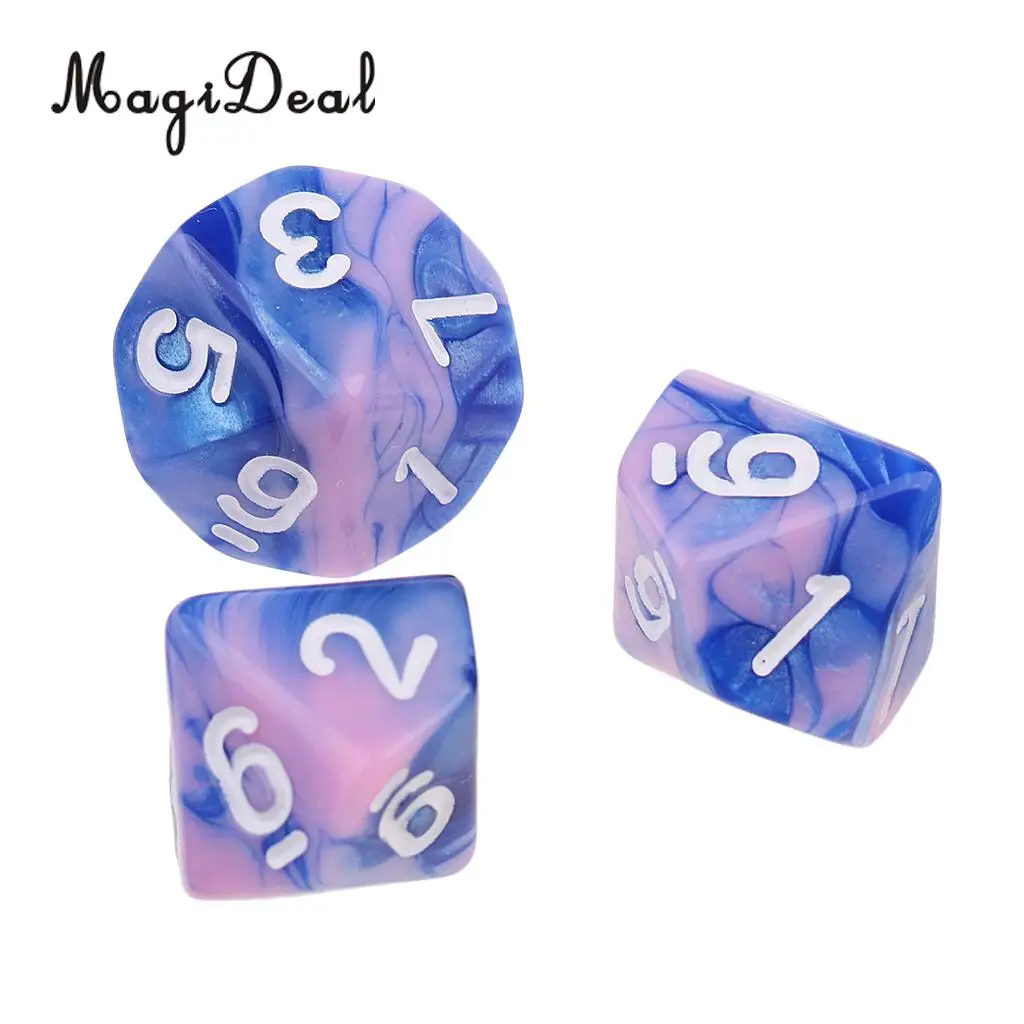 MagiDeal 10Pcs/Set Acrylic 10 Sided D10 Polyhedral Dice Double Color for DND RPG MTG Table Games Party Novelty Gift Toys 7Colors