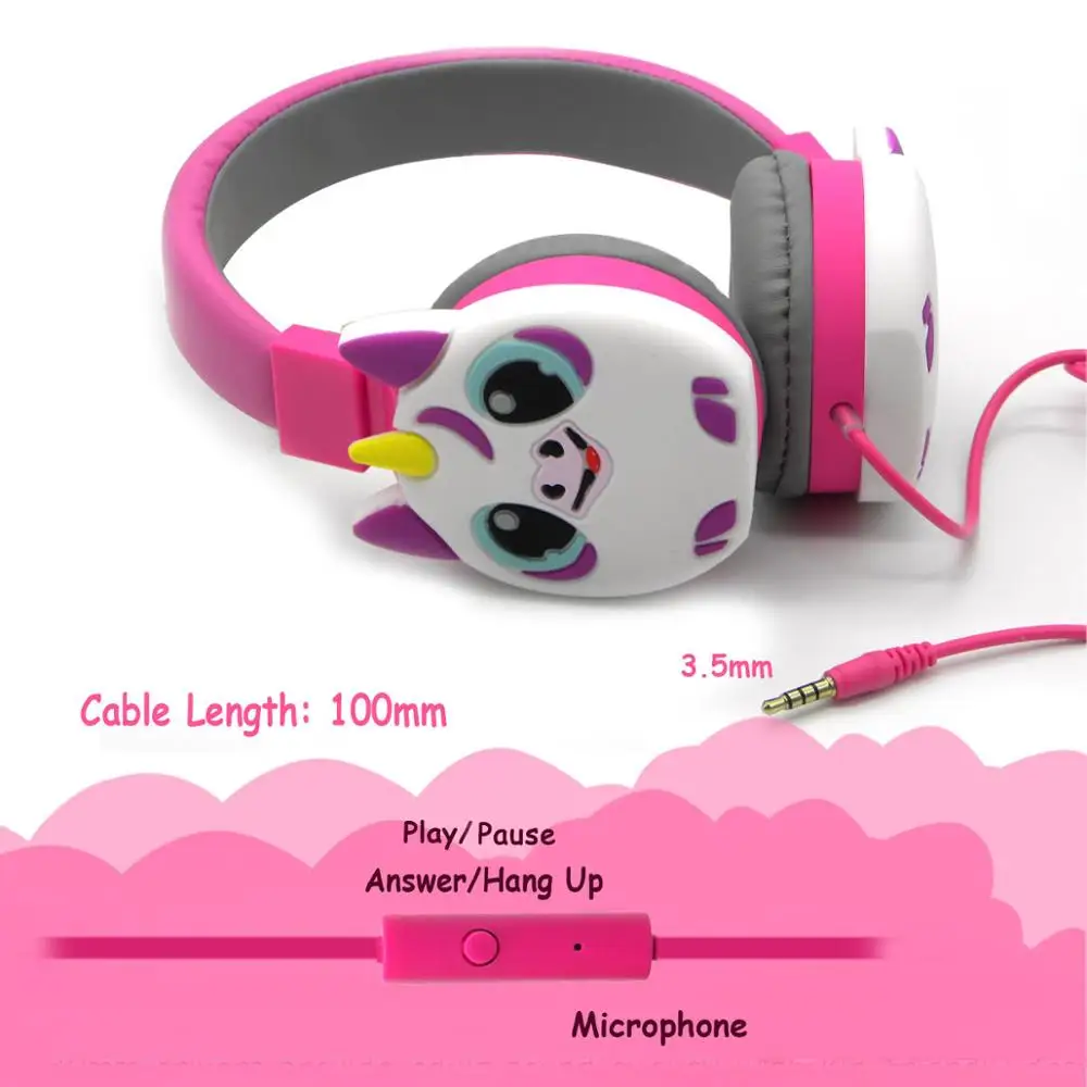 JINSERTA kids Headphones Cute Cartoon Unicorns Earphones Stereo Music Foldable Stretchable 3 5mm Wired Headphone