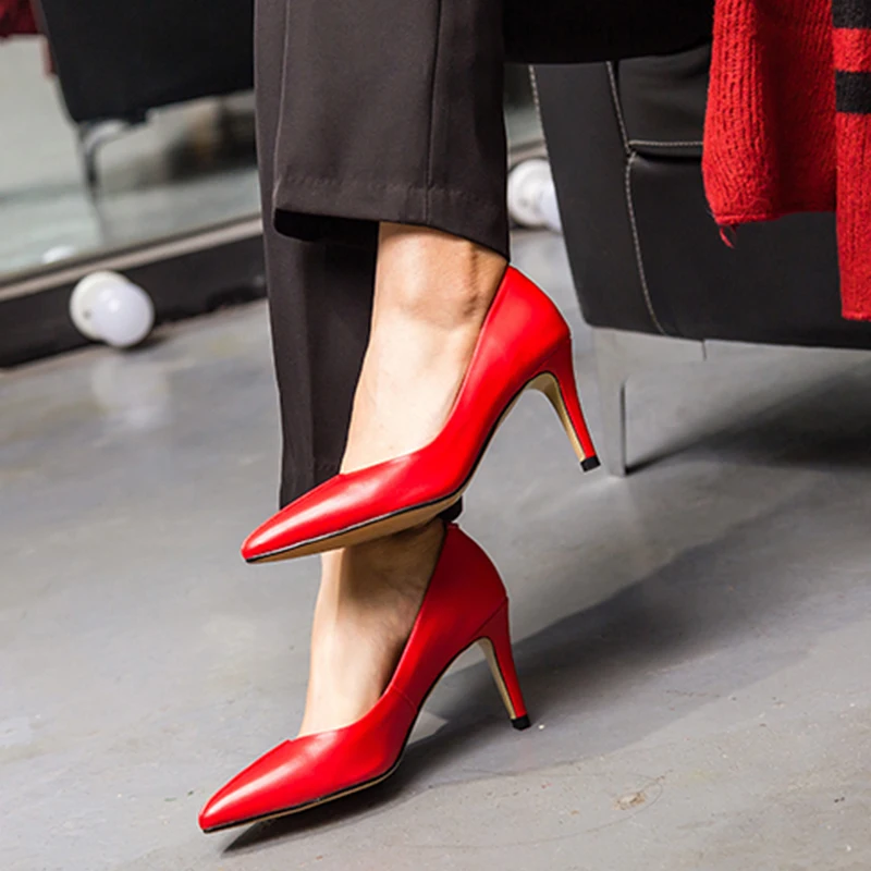 SARAIRIS/Новые пикантные женские офисные туфли из натуральной кожи, женские вечерние туфли с острым носком на высоком каблуке 8 см, женские