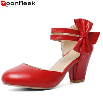 

MoonMeek 2020 new pumps shoes women round toe shallow summer shoes thick high heels shoes prom wedding shoes big size 34-43