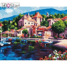 Безрамный современный городской пейзаж краска ing по номерам Современная Настенная Художественная Картина Краска по номерам Unque подарок для домашнего декора