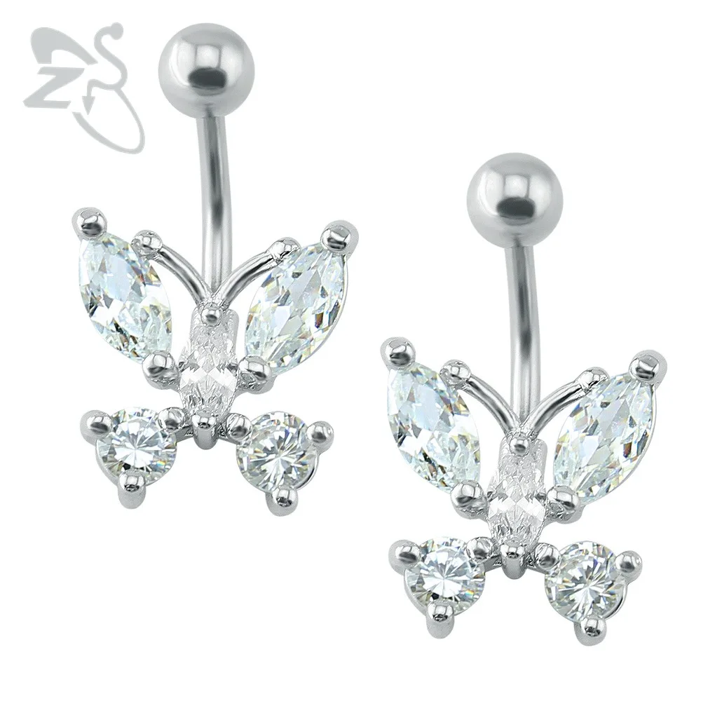 1 Pc Lovely Butterfly Navel Piercing Ring Crystal Stainless Steel Belly