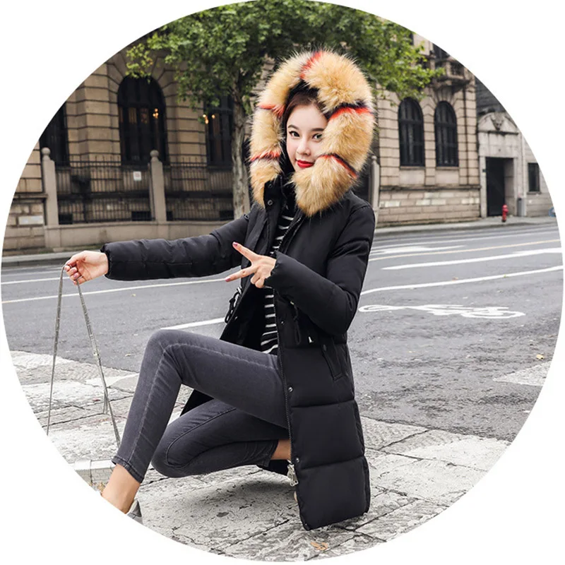 2019 Новый пуховик женская зимняя теплая куртка-парка большая верхняя одежда длинное хлопковое пальто с большим меховым воротником Женская