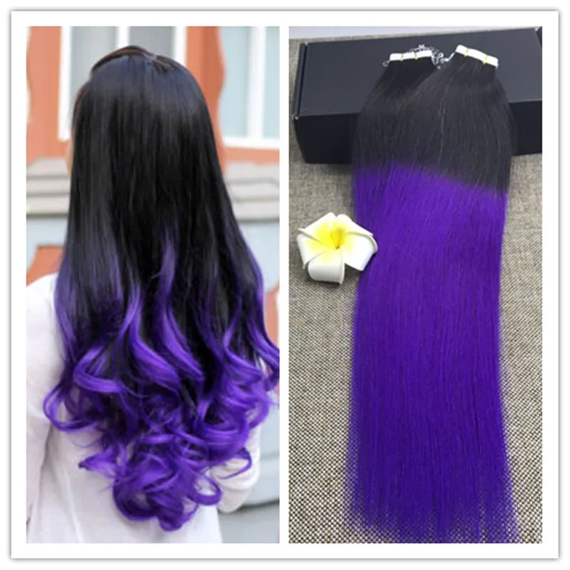 Voller Glanz Dip Dye Ombre Blayage Band Haarverlangerungen