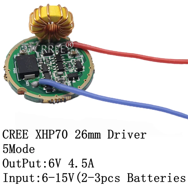 Cree XLamp XHP70 XHP70.2 6 в светодиодный драйвер 26 мм вход DC6V-15V выход 6 в 4500ма для XHP70 XHP70.2 светодиодный фонарик лампа - Цвет: XHP70 26MM 5Mode