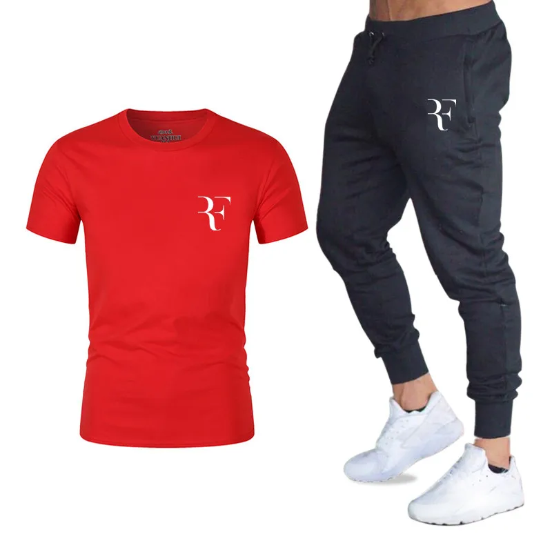 Fashion Style Summer Sets Roger Federer perfect logo printed T Shirts+pants RF 2 piece suit tracksuit Brand Gyms Workout Fitness