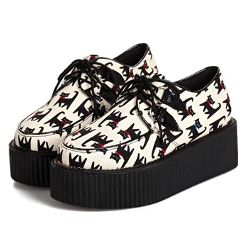 

2018 Autumn New Leisure Fashionable Harajuku Platform Shoes Cute Cat Print Creepers Woman Japanese Style Harajuku VIVI Shoes