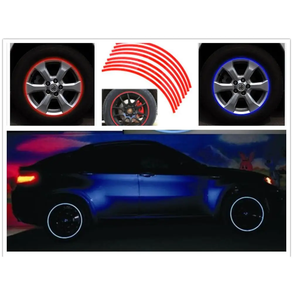 

16 Pcs Strips Wheel Stickers/Decals 17" 18" Reflective Rim Tape Bike Motorcycle Auto Car Tape 5 Colors Styling Tire