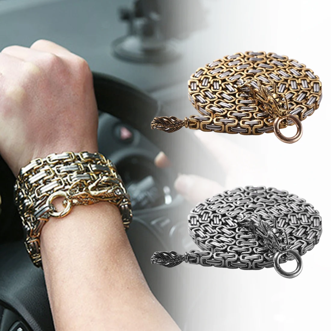 

Stainless Steel 101cm Outdoor Self Defense Protection 101cm Dragon Hand Bracelet Chain Tactical Metallic Whip Corrosion Resistan