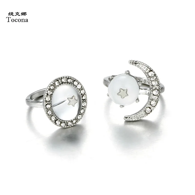 

Tocona 2pcs/Set Vintage Antique Silver Star Moon Rhinestone Midi Rings Set for Women Knuckle Finger Rings Bohemia Jewelry 4190