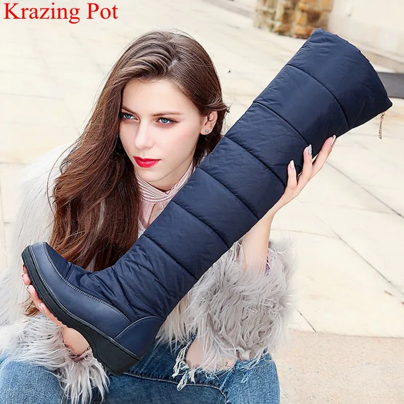 

Krazing Pot big size high heels wedge over the knee boots zipper keep warm winter cotton shoes platform thigh high boots L1B