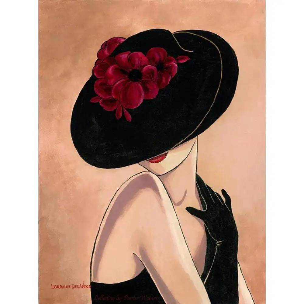 

Beautiful oil painting of women Woman in black hat Female artwork on canvas Hand painted wall decor