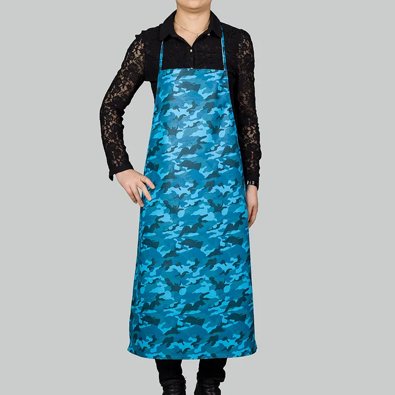 Водонепроницаемый маслостойкий фартук кожаный нагрудник фартук Рабочая защитная одежда для столовой кухни ресторанов длина 95 см - Цвет: Blue camo