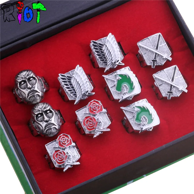

Riot Anime Attack on Titan 10pcs/set Around Cosplay Party Ring Gift Finger Sets Rings Shingeki no Kyojin Scouting Legion Corps