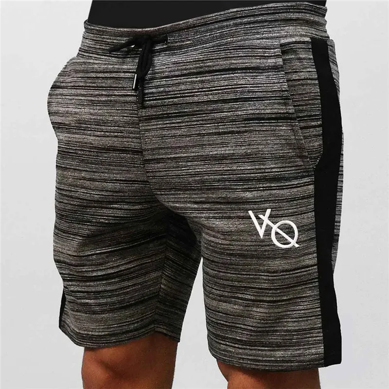 NEW 2019 Summer Casual Fitness Stripe Printed Elastic Waist Drawstring Loose grey/black Joggers Practise short trousers Men