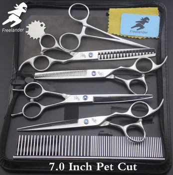 

7 "Professional pet grooming kit, direct and thinning scissors and curved pieces 4 pieces. , Bright White Scissors
