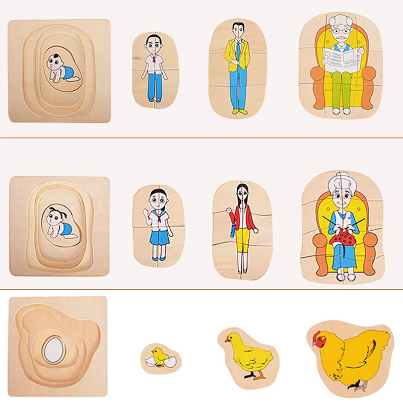 Montessori Toys Kids Early Educational Learning Wooden Toys for Children 3D Multilayer Sensorial Puzzle Wood Materials Gift