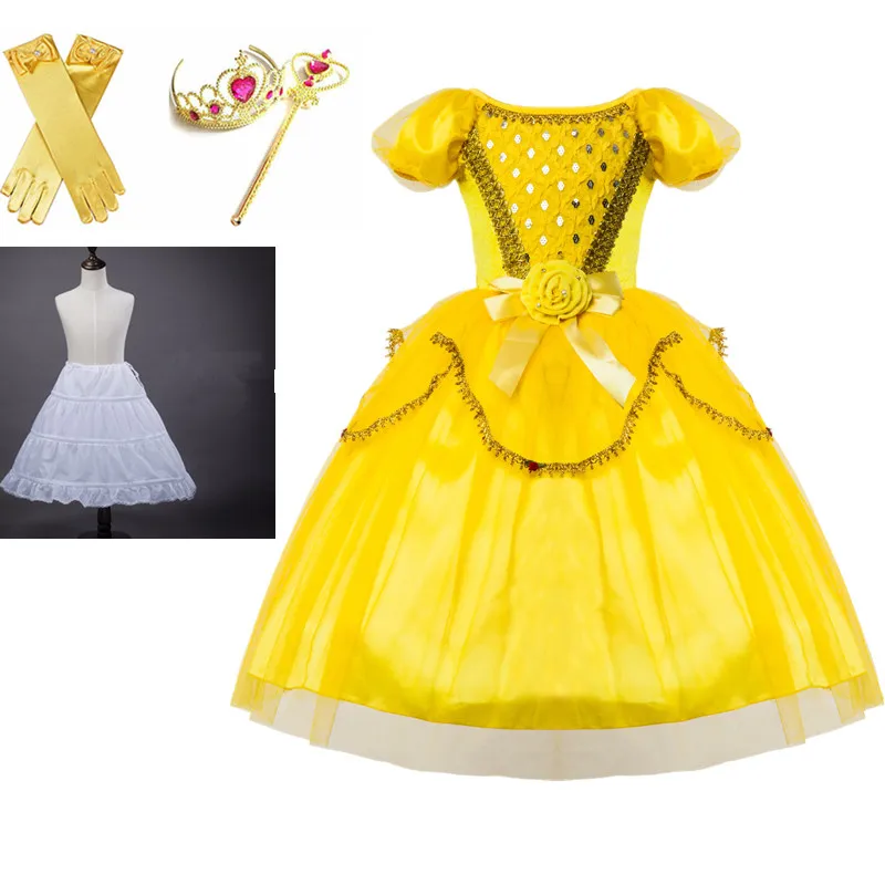 Princess Belle Dress Up Kids Girls Fancy Party Costume Cosplay Tutu