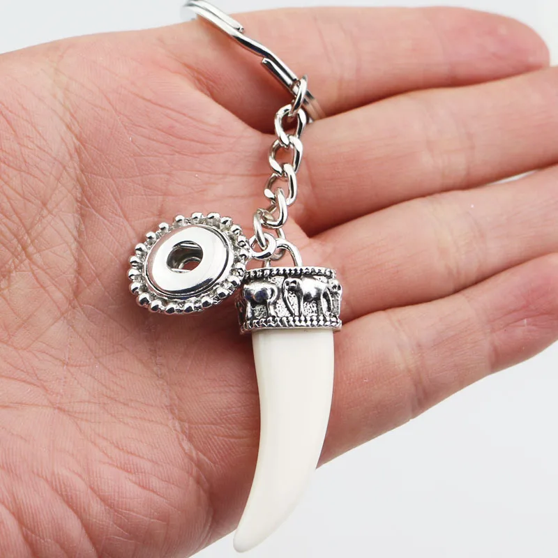 

New Men's Fang Tooch Key Chains With 12mm 18mm Snap Button Key Chains Fit DIY Snap Buttons Key Rings Jewelry For Women NKR044