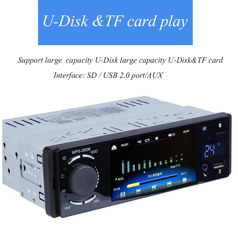 Rádio com Entrada Sensível ao Toque Suporte ao Espelho Display de Temperatura Automotivo de 4.1 Rádio Tela hd Link Bluetooth Traseiro Ver Câmera ''1 Din Usb Aux 10 Rádios automotivos