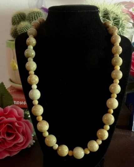 

bjc 0001462 Yellow Brown Natural big and small beads A grade Jade Jadeite Necklace