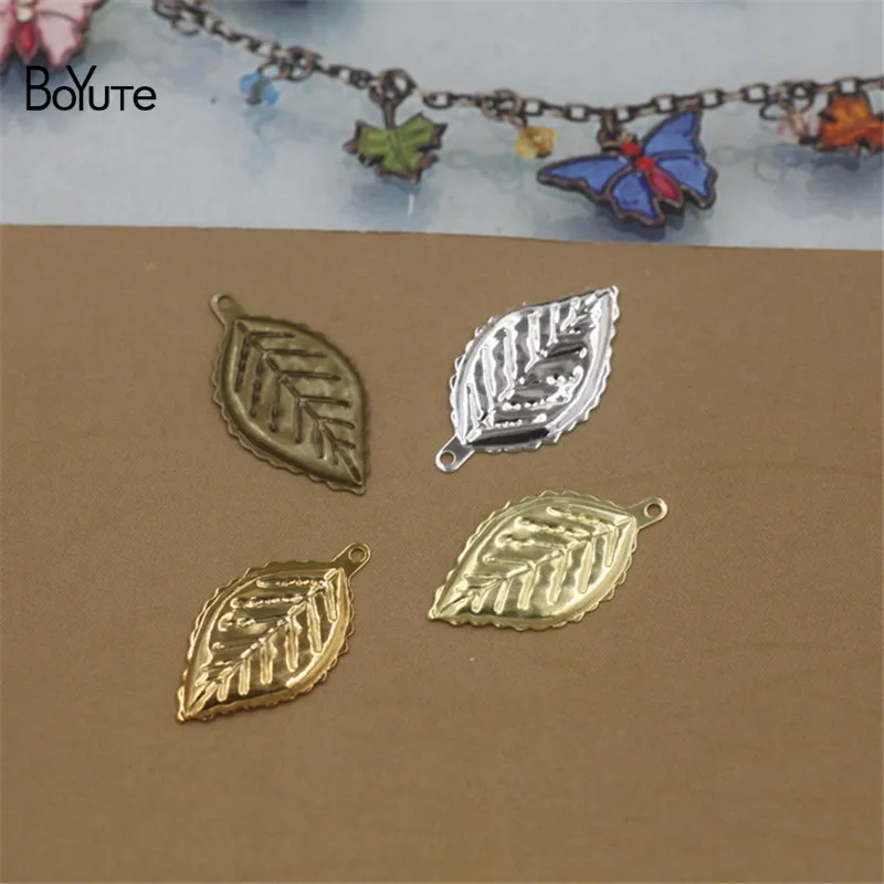 

BoYuTe (200 Pieces/Lot) Metal Brass Stamping 21*12MM Leaf Charm Diy Hand Made Jewelry Accessories Parts
