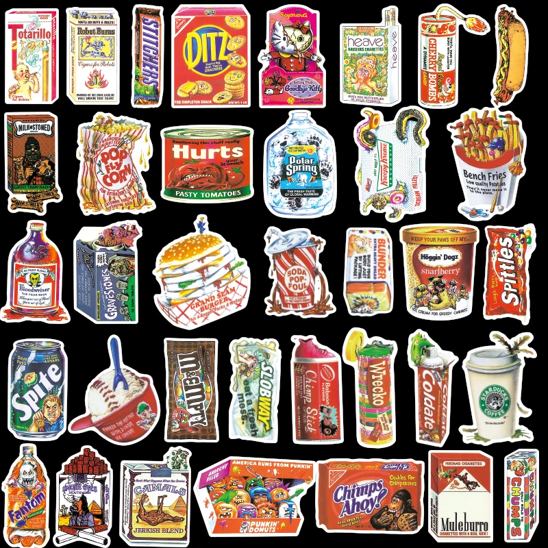 36 шт./лот пародия наклейки для упаковки еды для скейтборд; ноутбук; багаж холодильник телефон автомобиль-Стайлинг Doodle Американский
