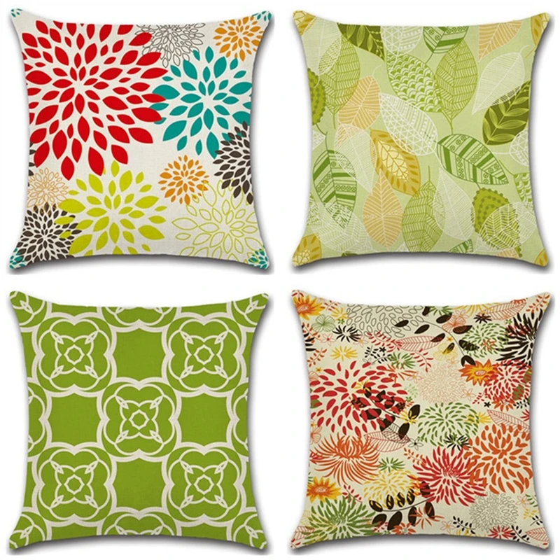 

Home Decor Colorful Geometry Leaves Flowers Printed Cotton Linen Square Cushion Cover Throw Comfortable Pillow Case no core