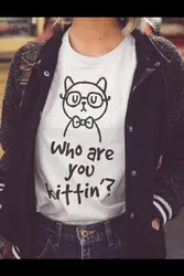 Who Are You Kittin футболка винтажная sunmmer camisetas grunge tumblr Графический Женский хлопок милый кот kawaii Эстетическая Футболка Топ