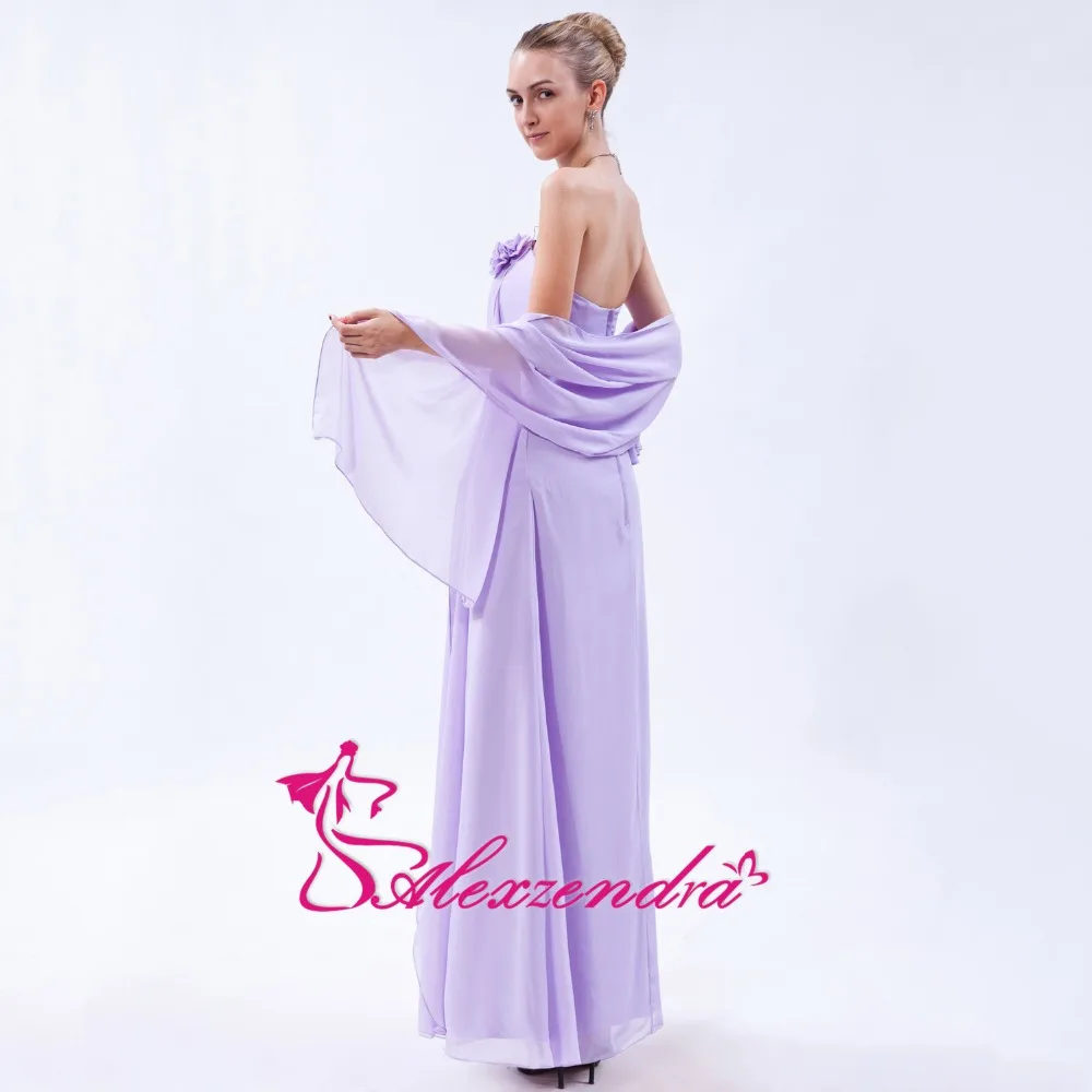 Александра светло-фиолетовый шифон без бретелек линии платья выпускного вечера с шалью вечернее платье вечерние платье Настроить