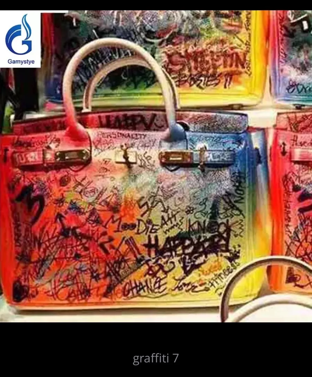 

hot sale Women Platinum handbags hand-painted custom name colorful graffiti bags luxury bags women totes Art handbags